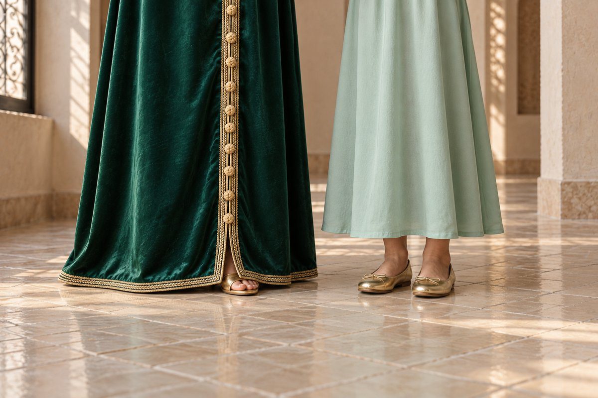 Ourlet de caftan adulte au ras du sol et ourlet enfant à la cheville
